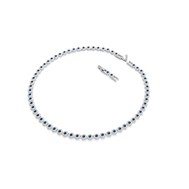 Swarovski Una Angelic Tennis Necklace Round Cut Blue Rhodium Plated