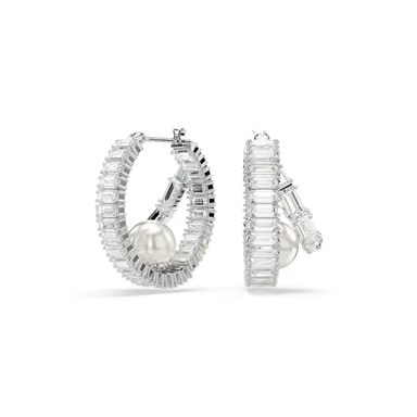 Ariana Grande x Swarovski Hoop Earrings Crystal Pearl Baguette Cut White Rhodium Plated - Bluestreak Crystals