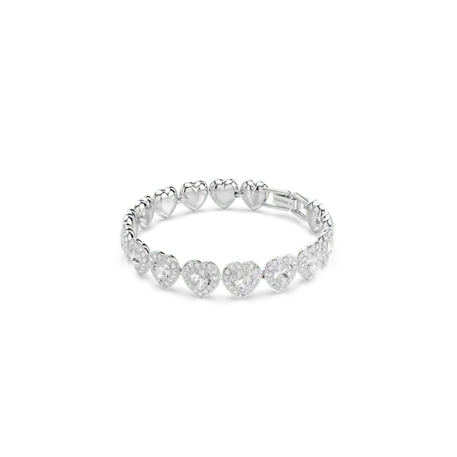 Ariana Grande x Swarovski Tennis Bracelet Mixed Cuts Heart White Rhodium Plated - Bluestreak Crystals