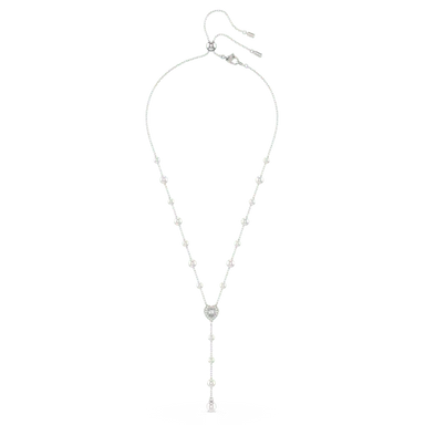 Ariana Grande x Swarovski Y Necklace Crystal Pearl Heart White Rhodium Plated - Bluestreak Crystals