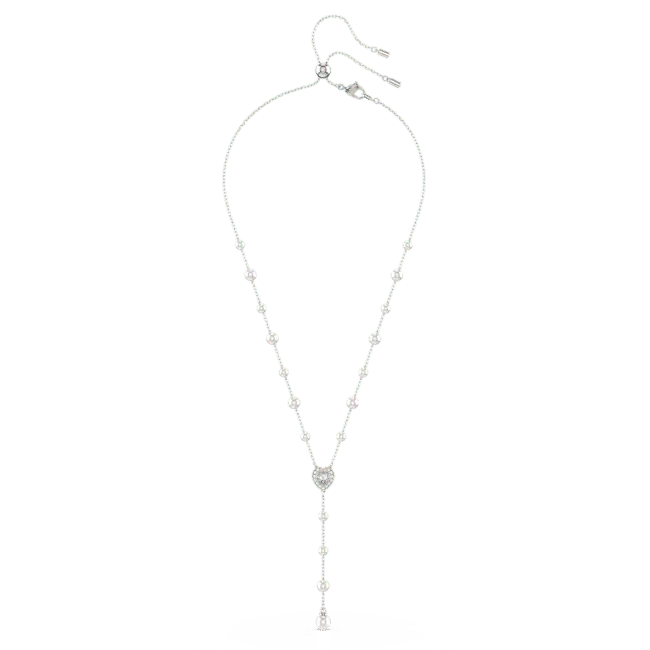 Ariana Grande x Swarovski Y Necklace Crystal Pearl Heart White Rhodium Plated - Bluestreak Crystals
