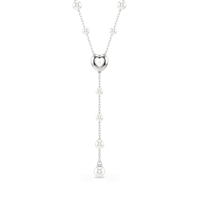 Ariana Grande x Swarovski Y Necklace Crystal Pearl Heart White Rhodium Plated - Bluestreak Crystals