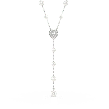 Ariana Grande x Swarovski Y Necklace Crystal Pearl Heart White Rhodium Plated - Bluestreak Crystals