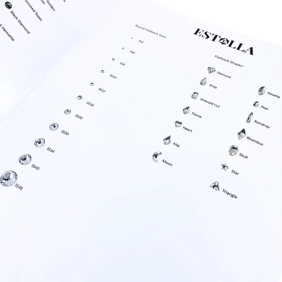 Estella Flat Back Rhinestones Colour Chart - Bluestreak Crystals