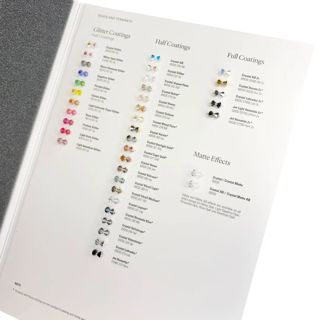 Preciosa Crystal Beads & Pendants Colour Chart - Bluestreak Crystals