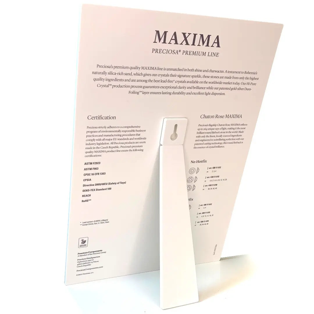 Preciosa Flatback Crystals (MAXIMA) Colour Chart With Stand - Bluestreak Crystals