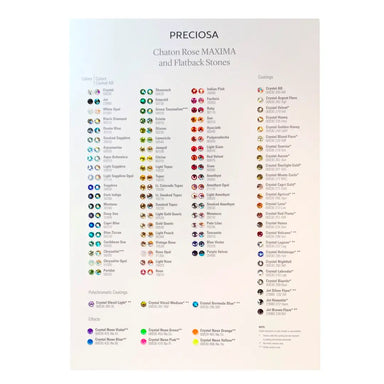 Preciosa Flatback Crystals (MAXIMA) Colour Chart With Stand - Bluestreak Crystals