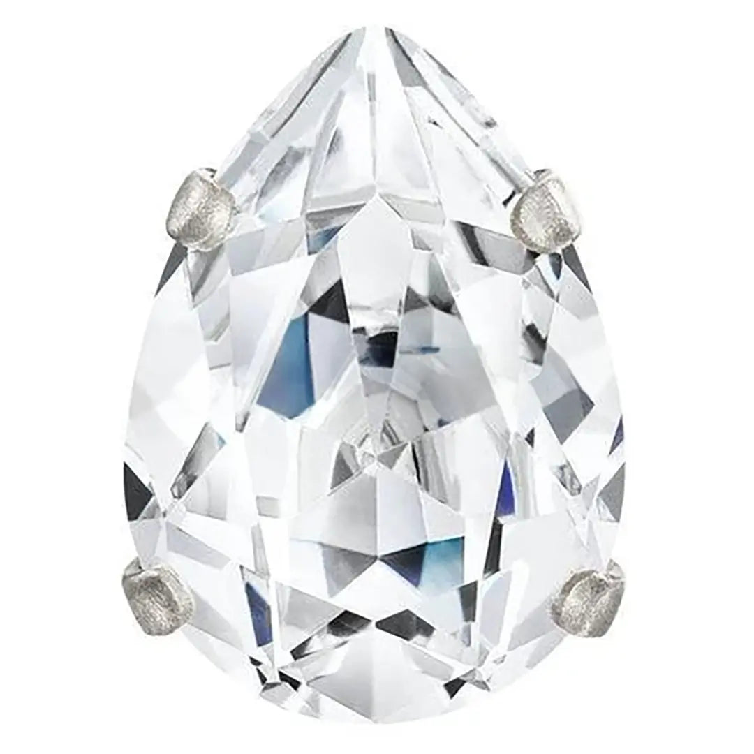 Preciosa Single Stone Setting Baroque Pear in Silver - Bluestreak Crystals