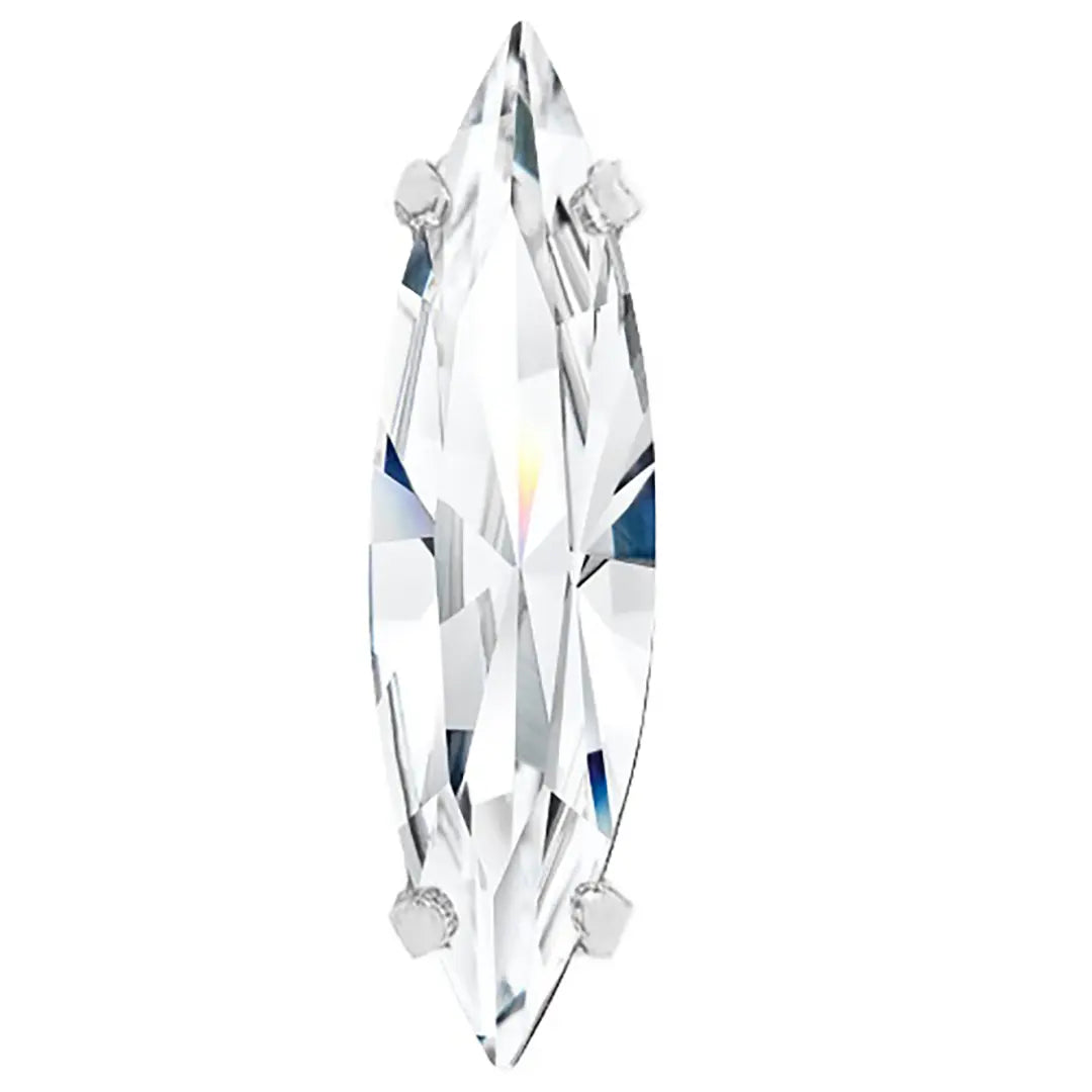 Preciosa Single Stone Setting Slim Navette in Silver - Bluestreak Crystals