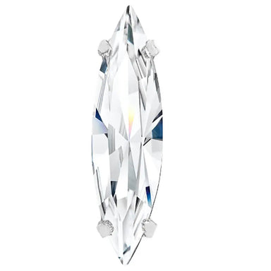 Preciosa Single Stone Setting Slim Navette in Silver - Bluestreak Crystals