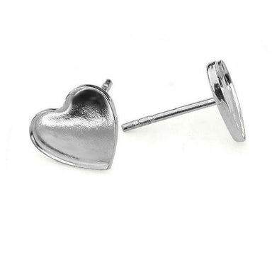 Sterling Silver (925) Ear Post Setting For Heart Shaped Flatbacks - Bluestreak Crystals