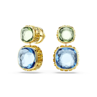 Swarovski Chroma Drop Earrings Cushion Cut Multicoloured Gold-Tone Plated - Bluestreak Crystals