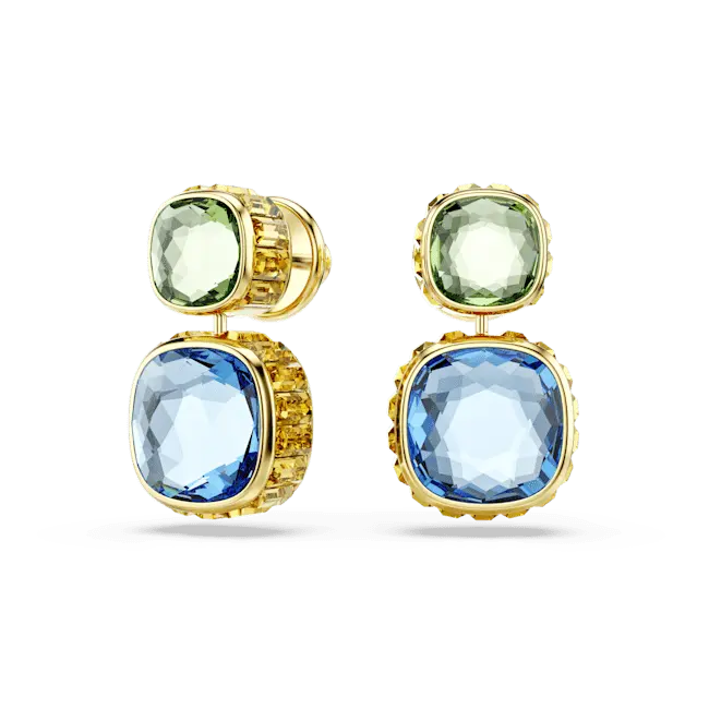 Swarovski Chroma Drop Earrings Cushion Cut Multicoloured Gold-Tone Plated - Bluestreak Crystals