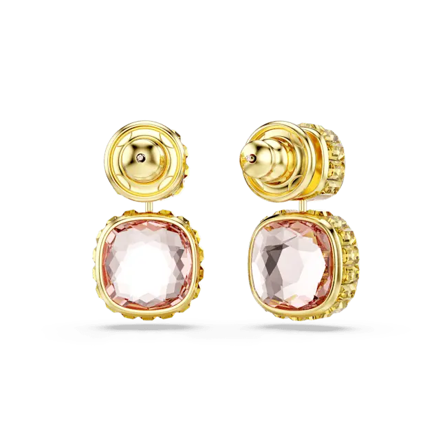 Swarovski Chroma Drop Earrings Cushion Cut Multicoloured Gold-Tone Plated - Bluestreak Crystals