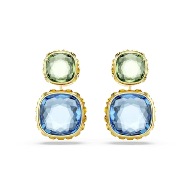 Swarovski Chroma Drop Earrings Cushion Cut Multicoloured Gold-Tone Plated - Bluestreak Crystals