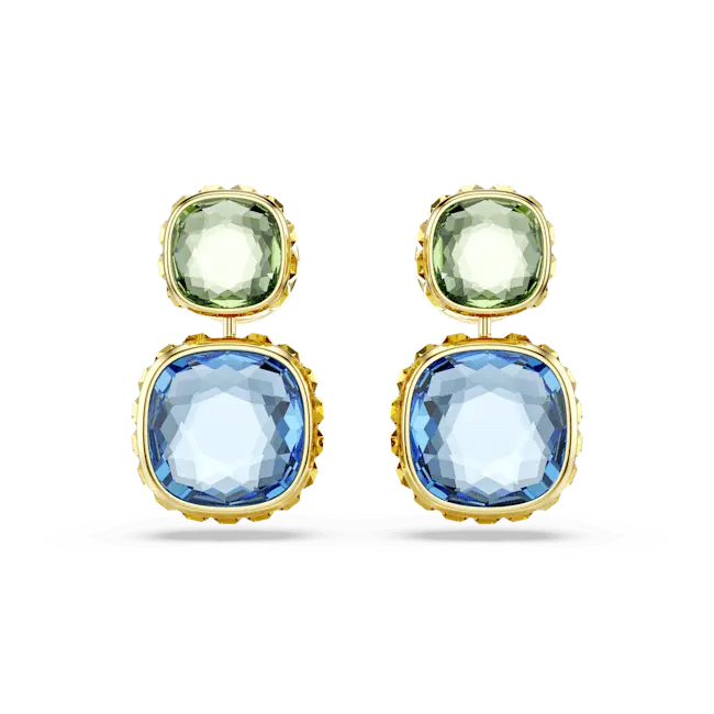 Swarovski Chroma Drop Earrings Cushion Cut Multicoloured Gold-Tone Plated - Bluestreak Crystals