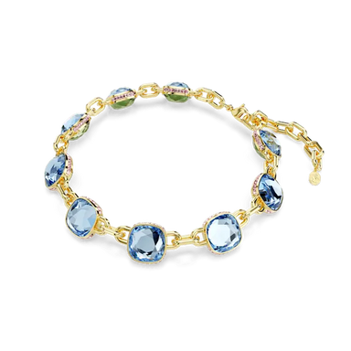 Swarovski Chroma Tennis Necklace Cushion Cut Gold-Tone Plated - Bluestreak Crystals