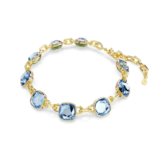Swarovski Chroma Tennis Necklace Cushion Cut Gold-Tone Plated - Bluestreak Crystals