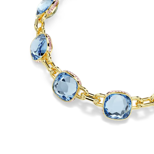 Swarovski Chroma Tennis Necklace Cushion Cut Gold-Tone Plated - Bluestreak Crystals