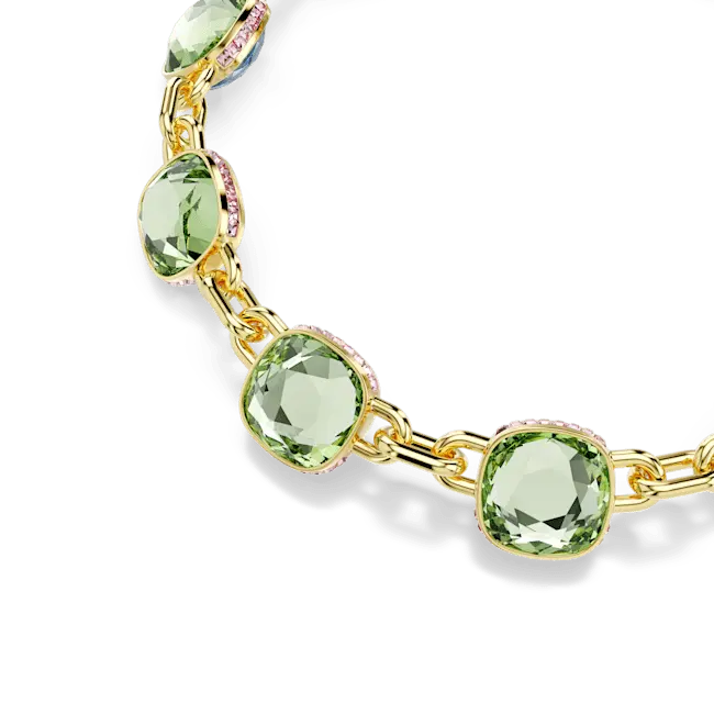 Swarovski Chroma Tennis Necklace Cushion Cut Gold-Tone Plated - Bluestreak Crystals