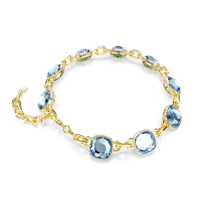 Swarovski Chroma Tennis Necklace Cushion Cut Gold-Tone Plated - Bluestreak Crystals