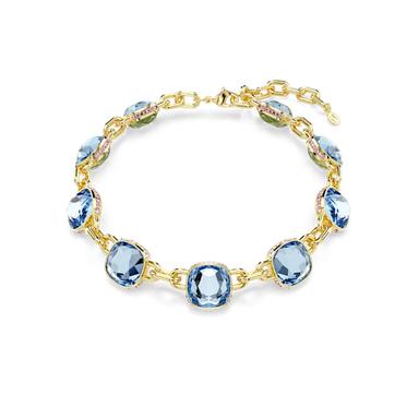 Swarovski Chroma Tennis Necklace Cushion Cut Gold-Tone Plated - Bluestreak Crystals