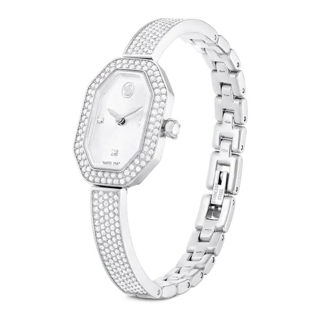 Swarovski Dextera Bangle Watch Swiss Made Metal Bracelet Silver Tone - Bluestreak Crystals