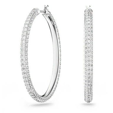 Swarovski Dextera Hoop Earrings Pave Large White Rhodium Plated - Bluestreak Crystals