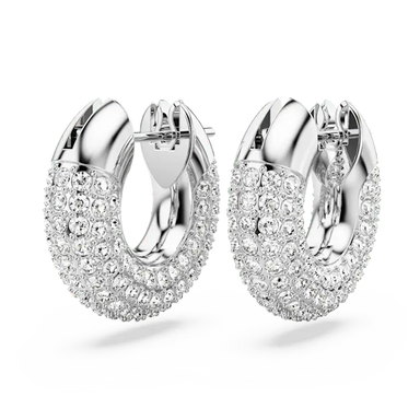 Swarovski Dextera Hoop Earrings Small White Rhodium Plated - Bluestreak Crystals