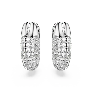 Swarovski Dextera Hoop Earrings Small White Rhodium Plated - Bluestreak Crystals
