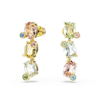 Swarovski Gema Drop Earrings Asymmetrical Mixed Cuts Multicolored Gold-Tone Plated - Bluestreak Crystals