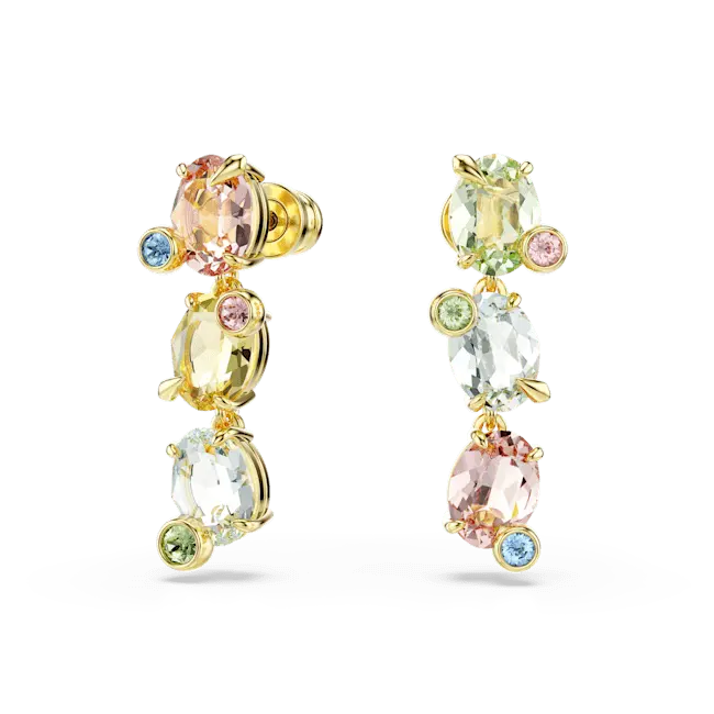 Swarovski Gema Drop Earrings Asymmetrical Mixed Cuts Multicolored Gold-Tone Plated - Bluestreak Crystals