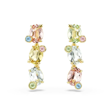 Swarovski Gema Drop Earrings Asymmetrical Mixed Cuts Multicolored Gold-Tone Plated - Bluestreak Crystals