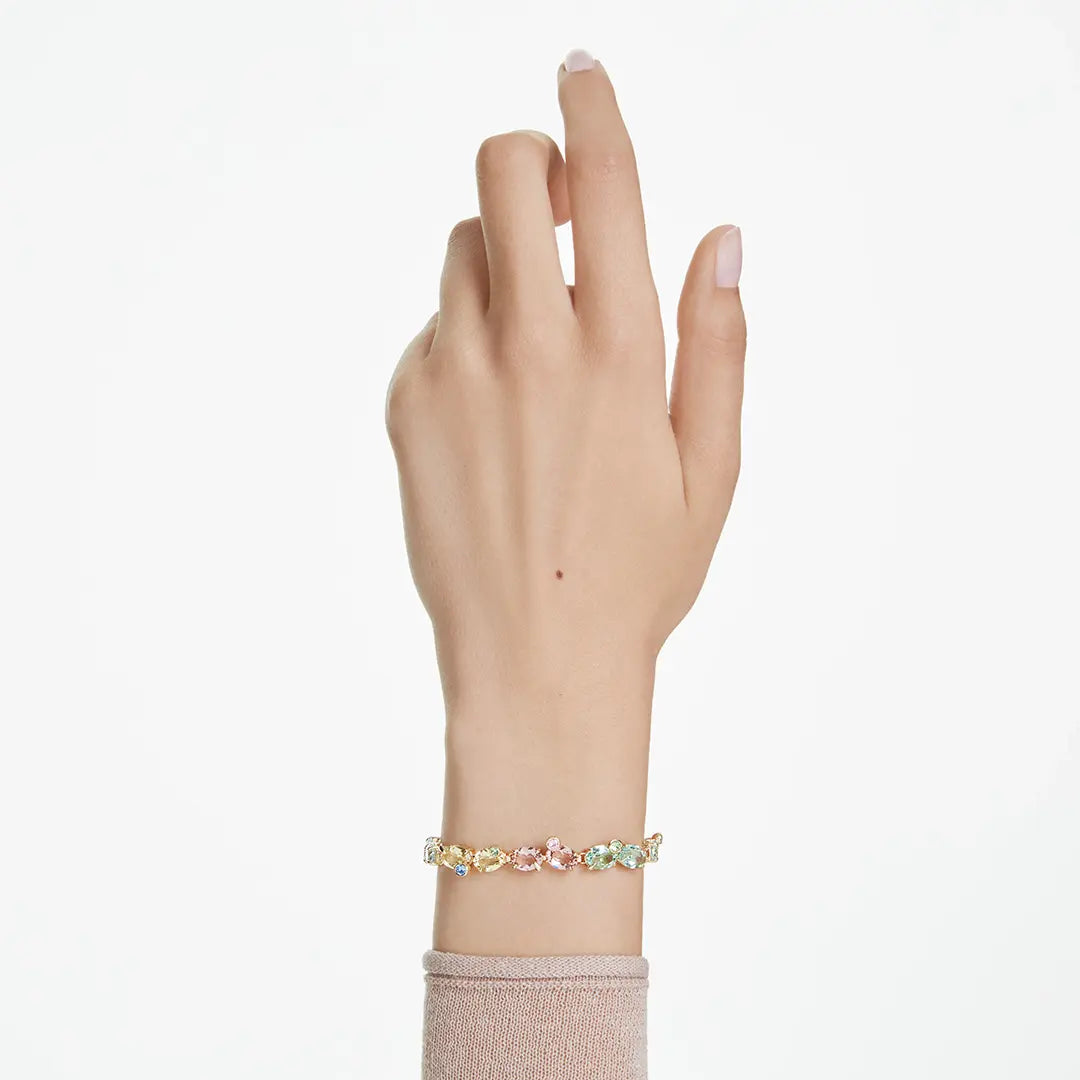 Swarovski Gema Tennis Bracelet Mixed Cuts Multicolored Gold-Tone Plated - Bluestreak Crystals