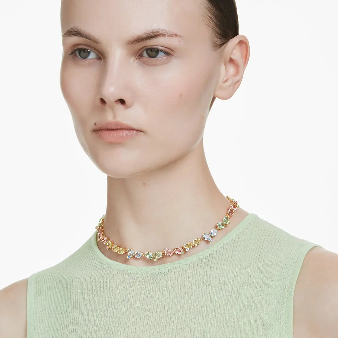 Swarovski Gema Tennis Necklace Mixed Cuts Multicoloured Gold-Tone Plated - Bluestreak Crystals