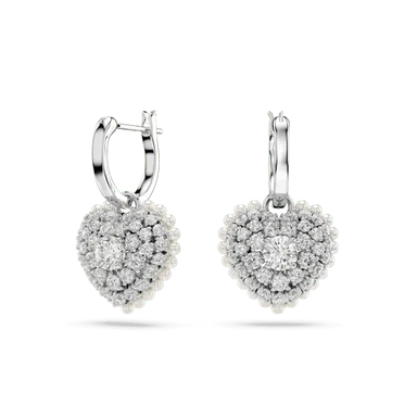 Swarovski Hyperbola Drop Earrings Heart White Rhodium Plated - Bluestreak Crystals