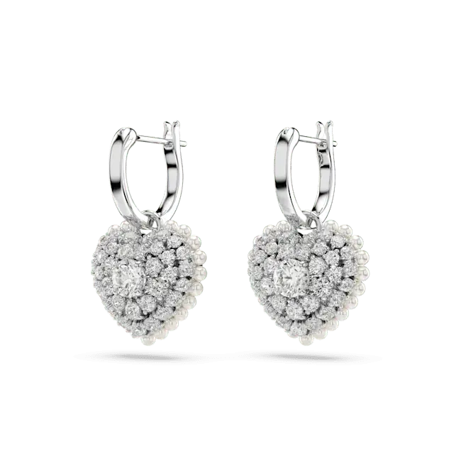 Swarovski Hyperbola Drop Earrings Heart White Rhodium Plated - Bluestreak Crystals