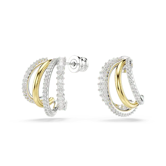 Swarovski Hyperbola Hoop Earrings Mixed Cut White Mixed Metal Finish - Bluestreak Crystals
