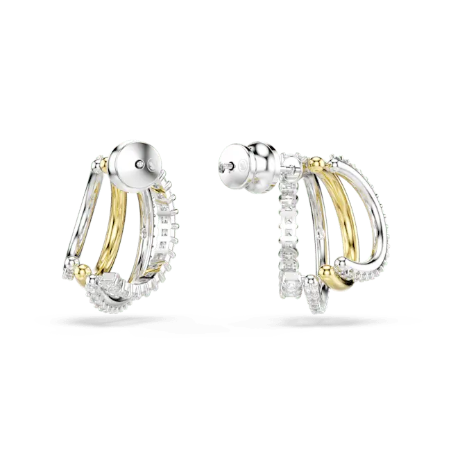 Swarovski Hyperbola Hoop Earrings Mixed Cut White Mixed Metal Finish - Bluestreak Crystals
