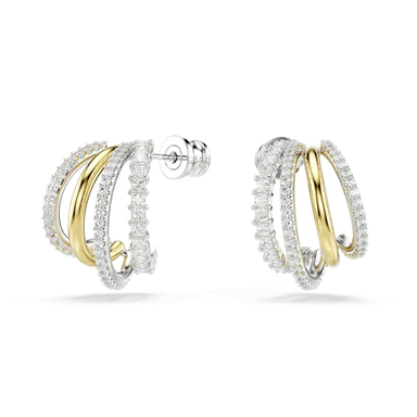 Swarovski Hyperbola Hoop Earrings Mixed Cut White Mixed Metal Finish - Bluestreak Crystals