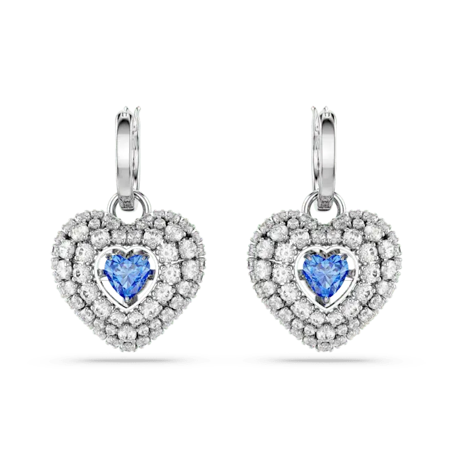 Swarovski Idyllia Drop Earrings Heart Blue Rhodium Plated - Bluestreak Crystals
