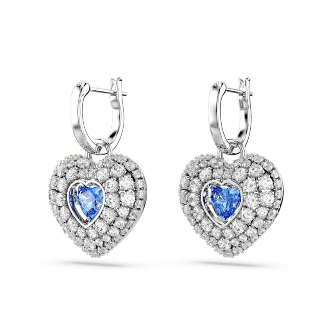 Swarovski Idyllia Drop Earrings Heart Blue Rhodium Plated - Bluestreak Crystals