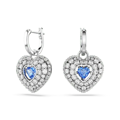 Swarovski Idyllia Drop Earrings Heart Blue Rhodium Plated - Bluestreak Crystals