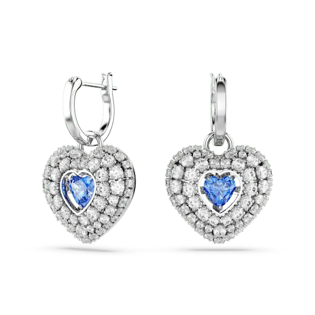 Swarovski Idyllia Drop Earrings Heart Blue Rhodium Plated - Bluestreak Crystals