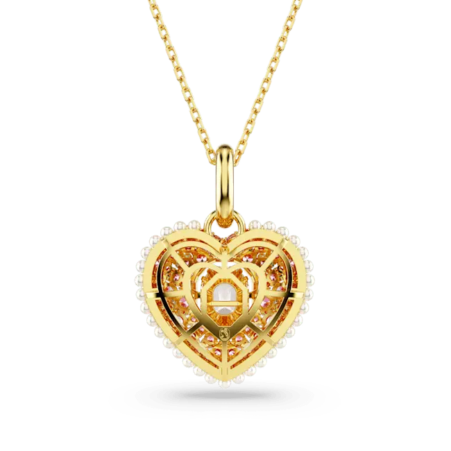 Swarovski Idyllia Pendant Octagon Cut Crystal Pearls Heart Pink Gold-Tone Plated - Bluestreak Crystals