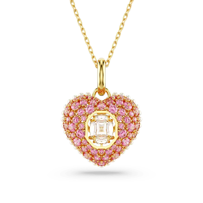Swarovski Idyllia Pendant Octagon Cut Crystal Pearls Heart Pink Gold-Tone Plated - Bluestreak Crystals