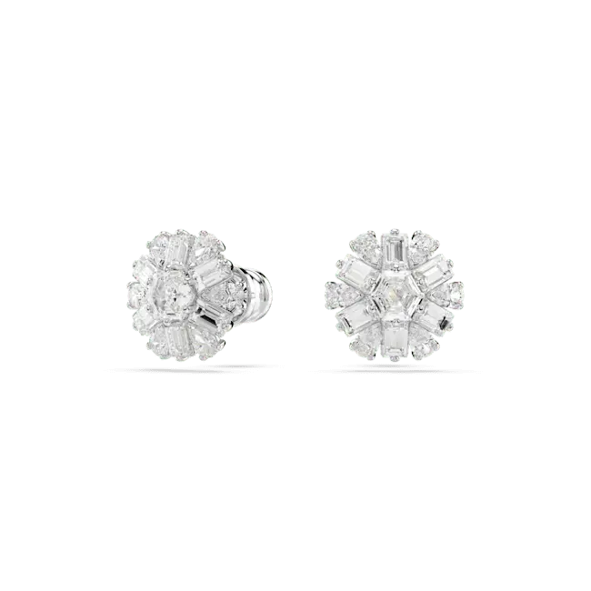 Swarovski Idyllia Stud Earrings Mixed Cuts Snowflake White Rhodium Plated - Bluestreak Crystals