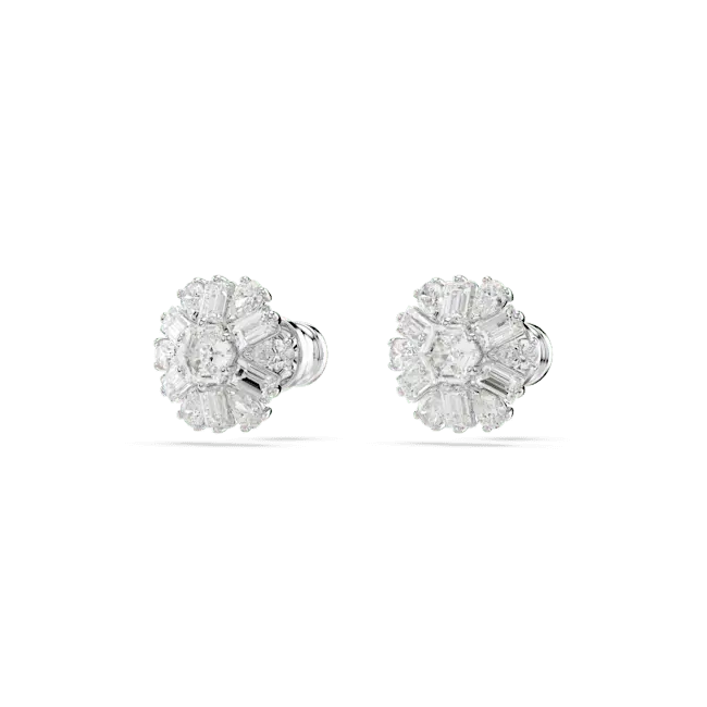 Swarovski Idyllia Stud Earrings Mixed Cuts Snowflake White Rhodium Plated - Bluestreak Crystals
