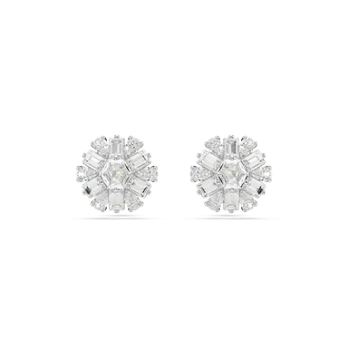 Swarovski Idyllia Stud Earrings Mixed Cuts Snowflake White Rhodium Plated - Bluestreak Crystals