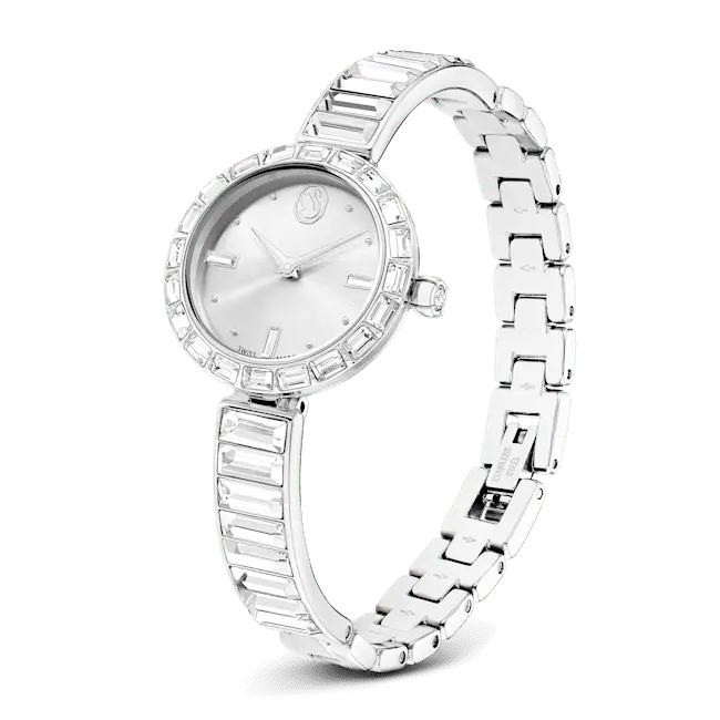 Swarovski Matrix Bangle Watch Swiss Made Crystal Bracelet Silver Tone - Bluestreak Crystals